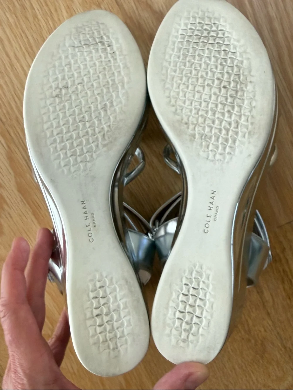 Cole Haan Grand Ambition Addison Metallic Silver Platform Sandals, Size 6 1/2